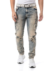 CD440A – Herren Jeans Straight Fit Dirtywash Cargo Denim mit markanten Details