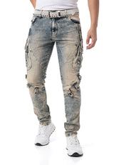CD440A – Herren Jeans Straight Fit Dirtywash Cargo Denim mit markanten Details