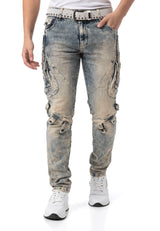 CD440A – Herren Jeans Straight Fit Dirtywash Cargo Denim mit markanten Details