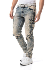 CD440A – Herren Jeans Straight Fit Dirtywash Cargo Denim mit markanten Details