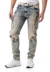 CD440A – Herren Jeans Straight Fit Dirtywash Cargo Denim mit markanten Details
