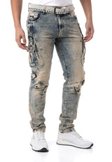 CD440A – Herren Jeans Straight Fit Dirtywash Cargo Denim mit markanten Details