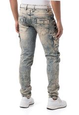 CD440A – Herren Jeans Straight Fit Dirtywash Cargo Denim mit markanten Details