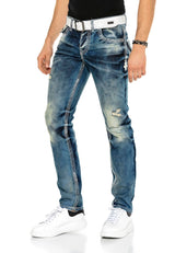 CD149 Jeans confortable pour hommes, look usé et cool coupe droite