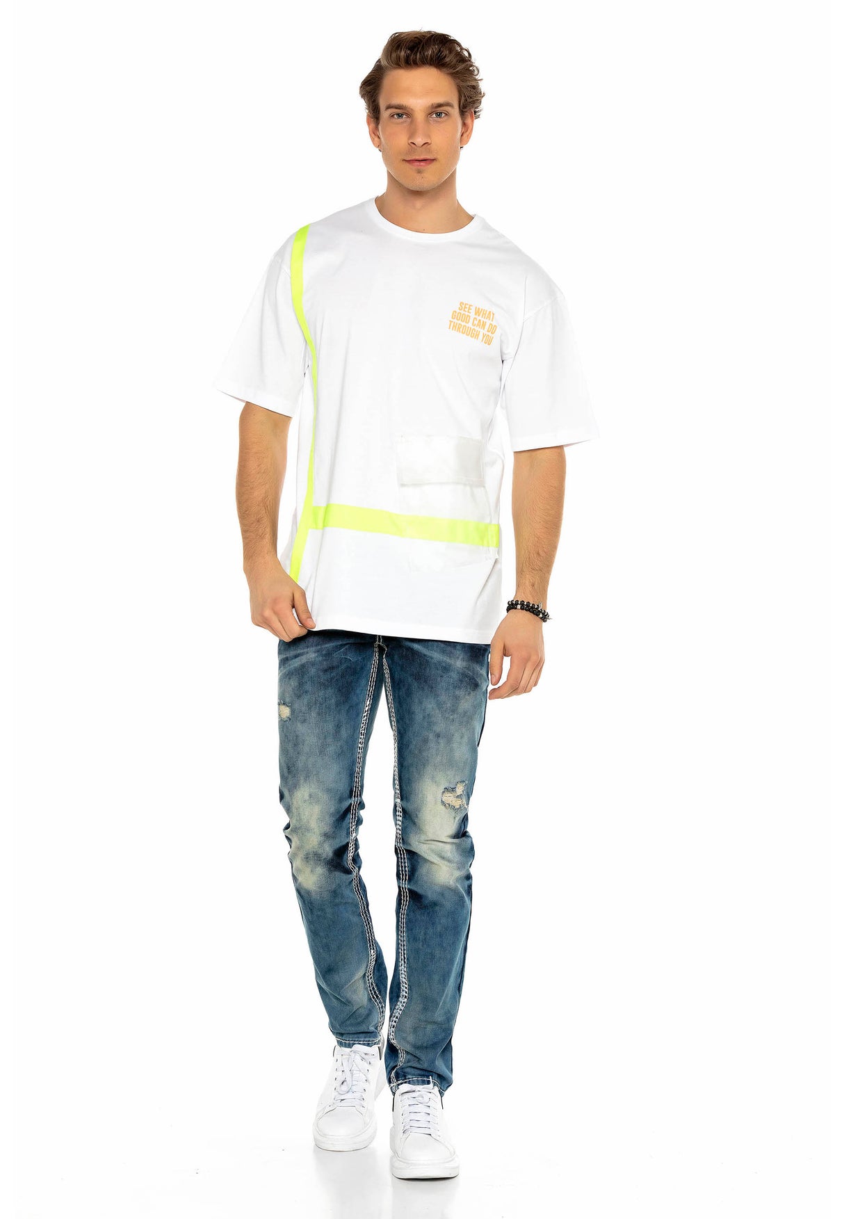 CD149 Jeans confortable pour hommes, look usé et cool coupe droite