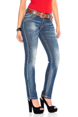 WD433 Women Slim-Fit jeans with contrast-colored seams