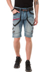 CK259 Herren Capri Shorts mit Kunstlederstreifen im Designer-Look