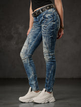 WD175 Damen Slim-Fit-Jeans mit Ziernähten in Straight Fit