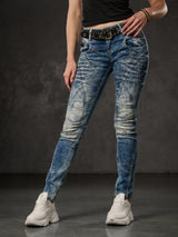 WD175 Damen Slim-Fit-Jeans mit Ziernähten in Straight Fit