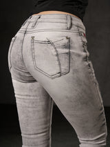 WD501 Damen Jeans Slim-fit mit Ziernähten Zippern und Markenlogo