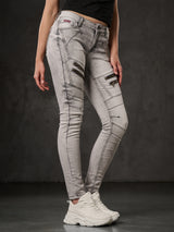 WD501 Damen Jeans Slim-fit mit Ziernähten Zippern und Markenlogo