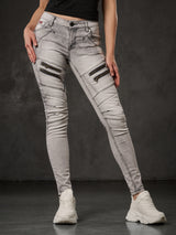 WD501 Damen Jeans Slim-fit mit Ziernähten Zippern und Markenlogo