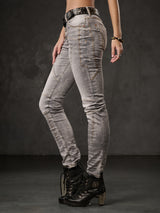 WD502 Damen Slim-Fit-Jeans mit Ziernähten in Straight Fit