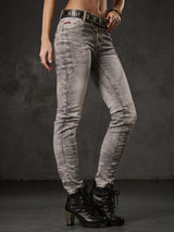 WD502 Damen Slim-Fit-Jeans mit Ziernähten in Straight Fit