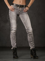 WD502 Damen Slim-Fit-Jeans mit Ziernähten in Straight Fit