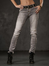 WD502 Damen Slim-Fit-Jeans mit Ziernähten in Straight Fit