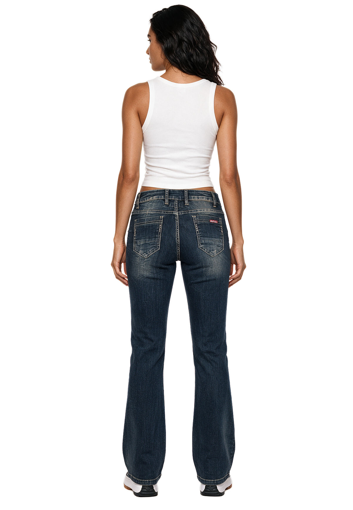 WD561 Damen Jeans Bootcut Fit mit Vintage-Waschung und Nietendetails