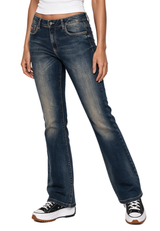 WD561 Damen Jeans Bootcut Fit mit Vintage-Waschung und Nietendetails