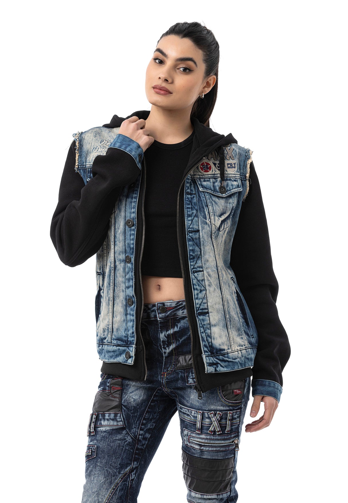 WJ235 Damen Jeansjacke mit Kapuze
