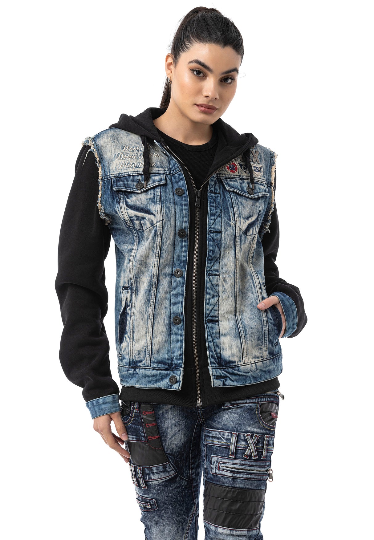 WJ235 Damen Jeansjacke mit Kapuze