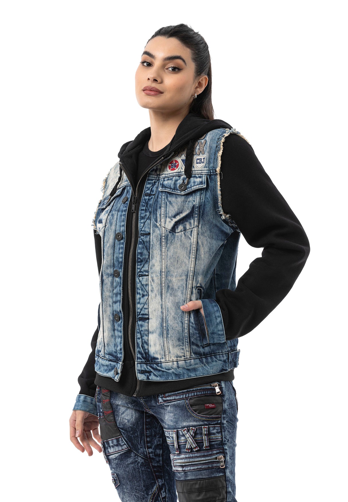 WJ235 Damen Jeansjacke mit Kapuze