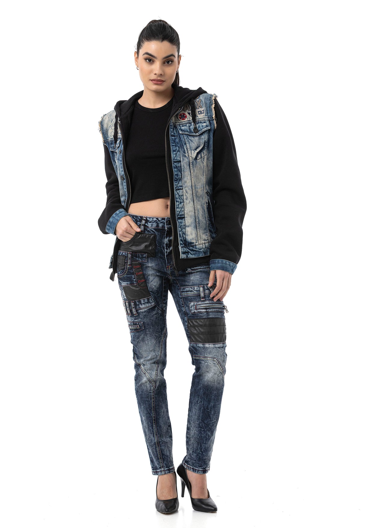WJ235 Damen Jeansjacke mit Kapuze