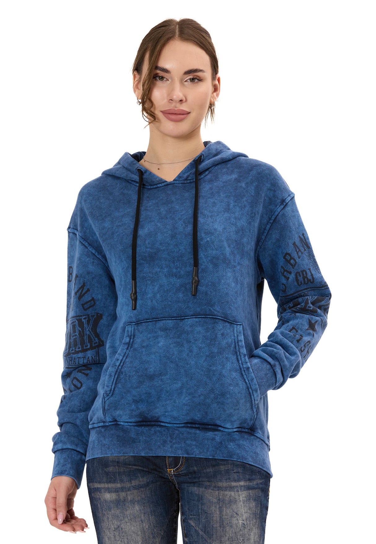 WL378 Dames Hoodie – Vintage Washed Look met Mouwprints