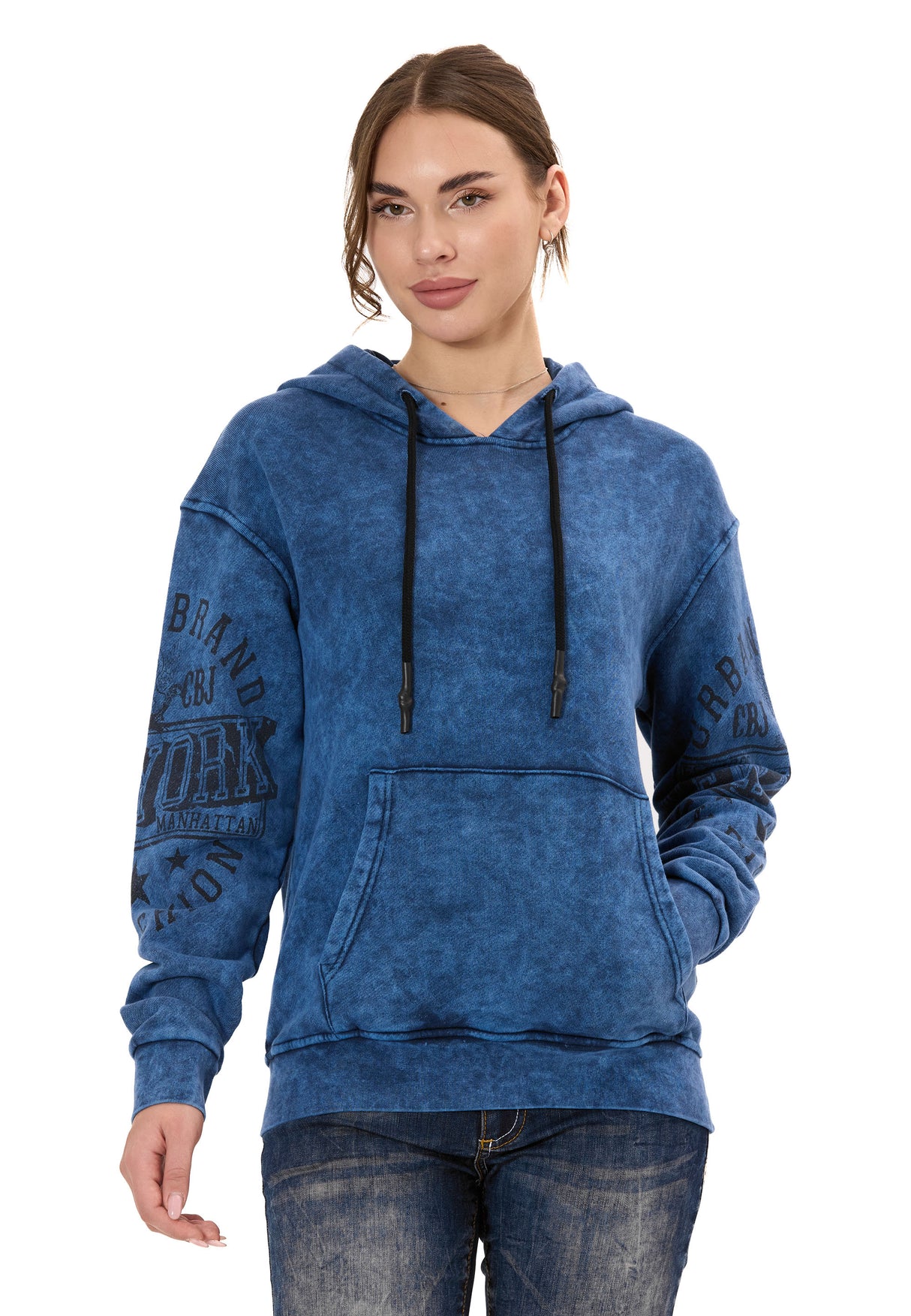 WL378 Dames Hoodie – Vintage Washed Look met Mouwprints