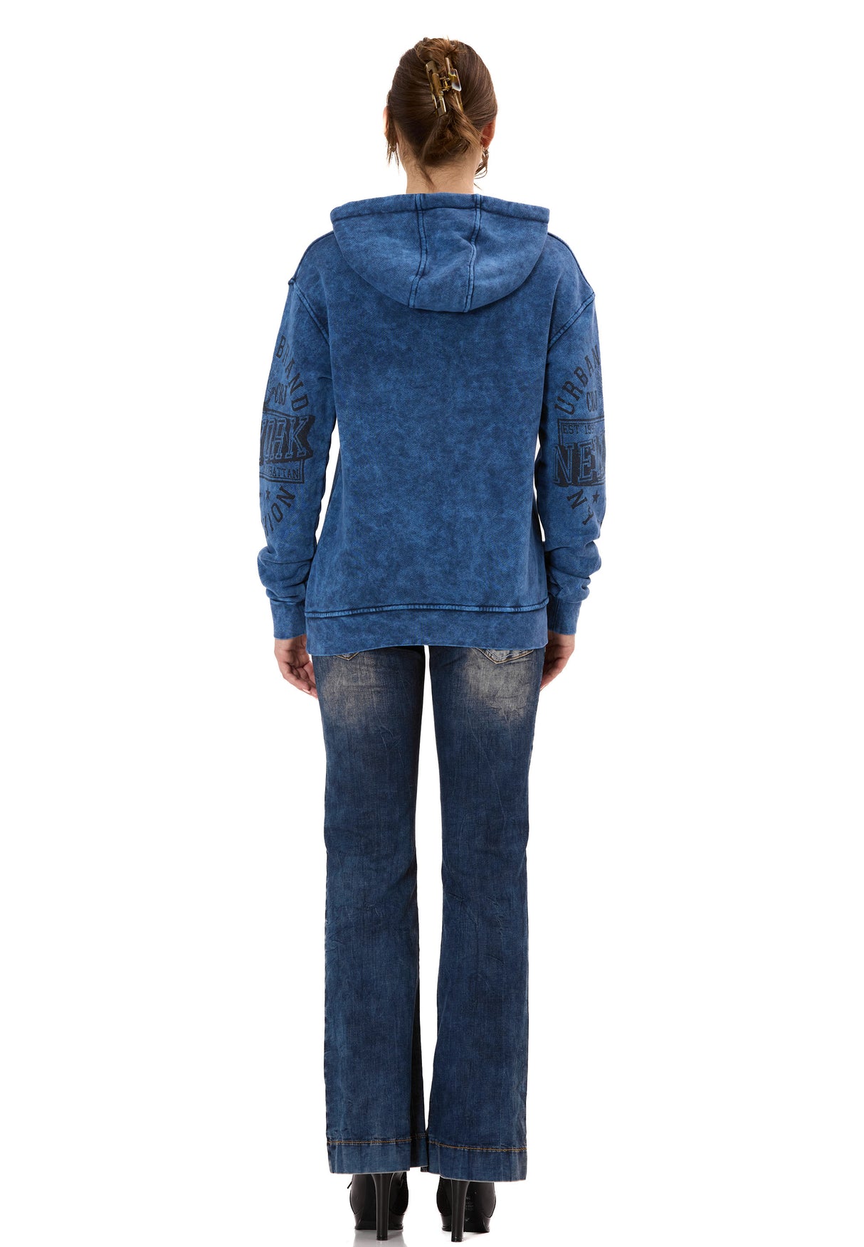 WL378 Dames Hoodie – Vintage Washed Look met Mouwprints