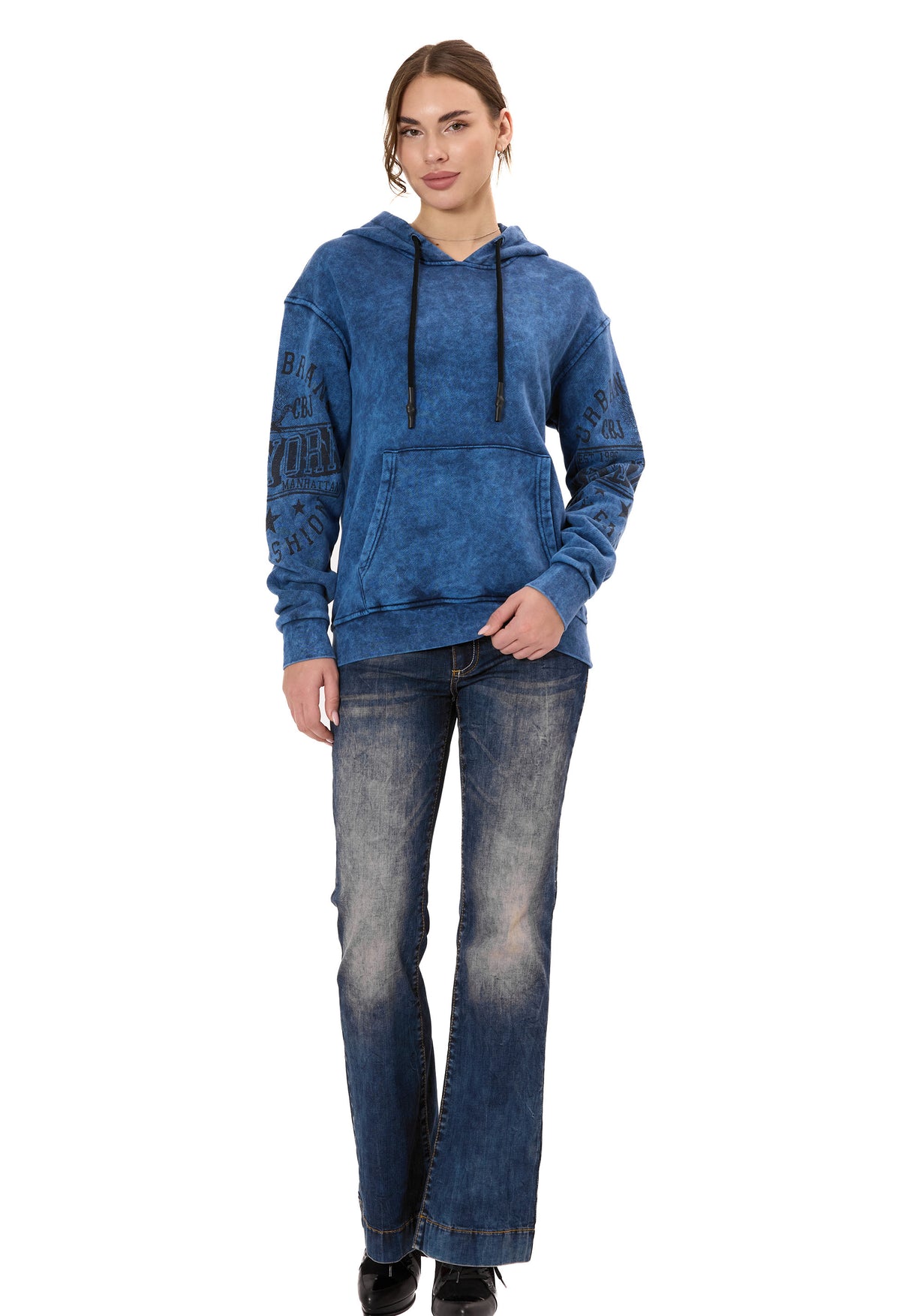 WL378 Dames Hoodie – Vintage Washed Look met Mouwprints