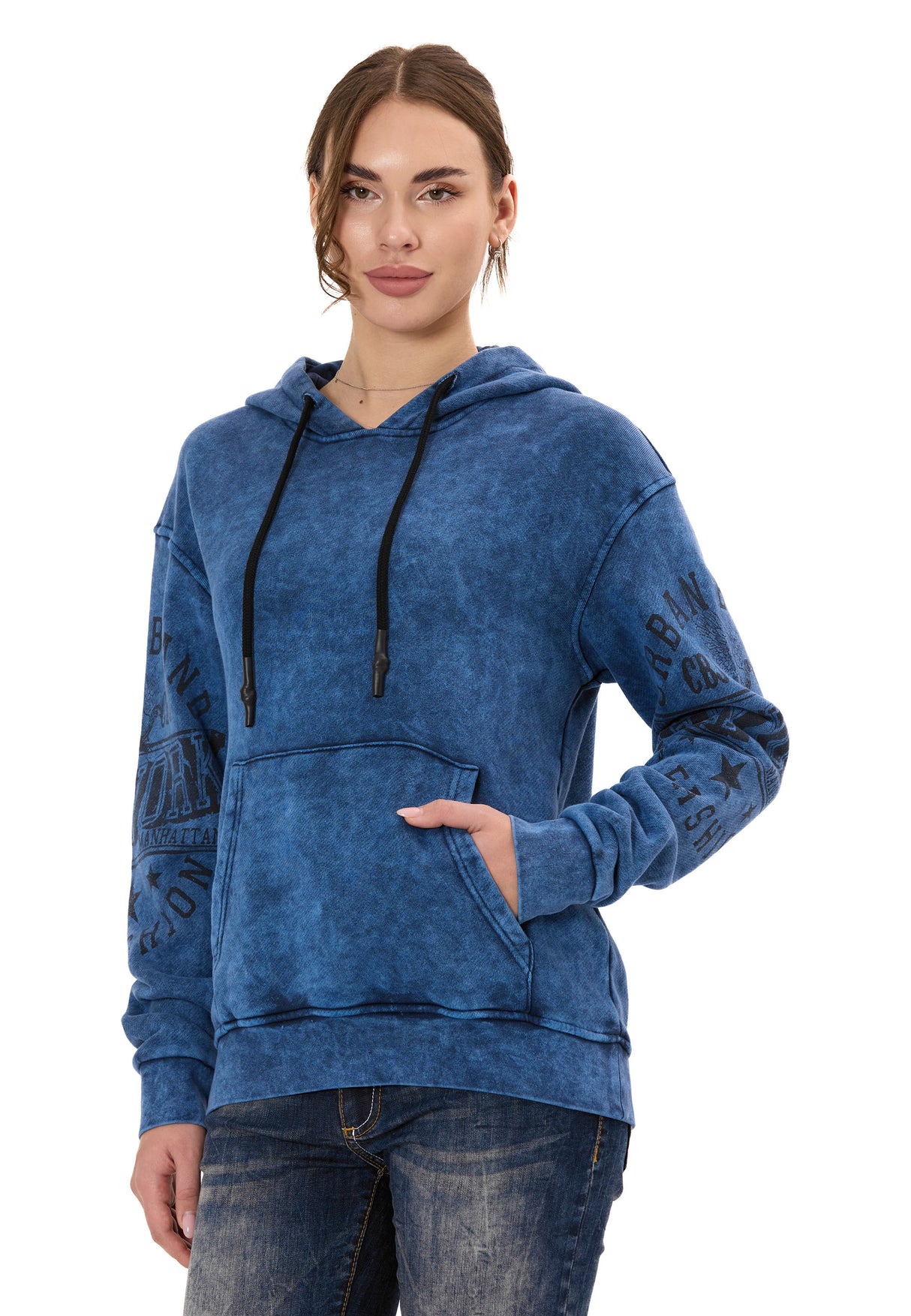 WL378 Dames Hoodie – Vintage Washed Look met Mouwprints