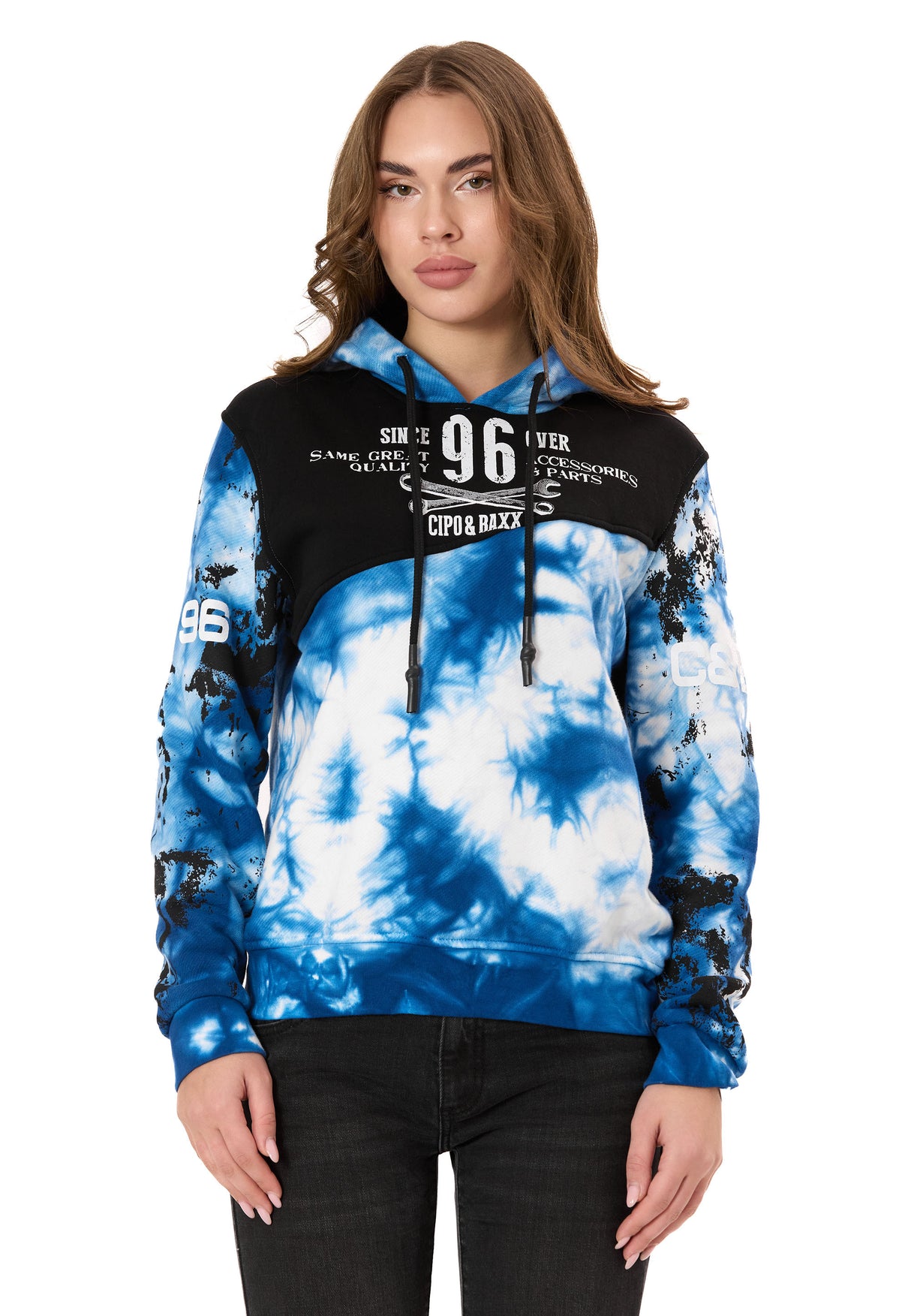 WL382 Damen Hoodie – Tie-Dye Sweatshirt mit Print, Kapuze & Kängurutasche