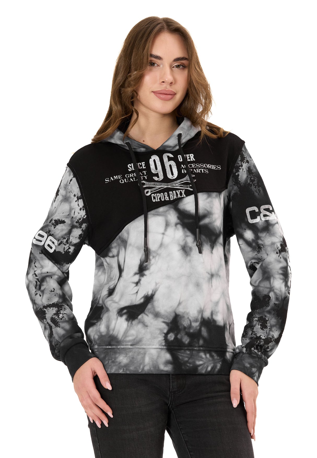 WL382 Damen Hoodie – Tie-Dye Sweatshirt mit Print, Kapuze & Kängurutasche