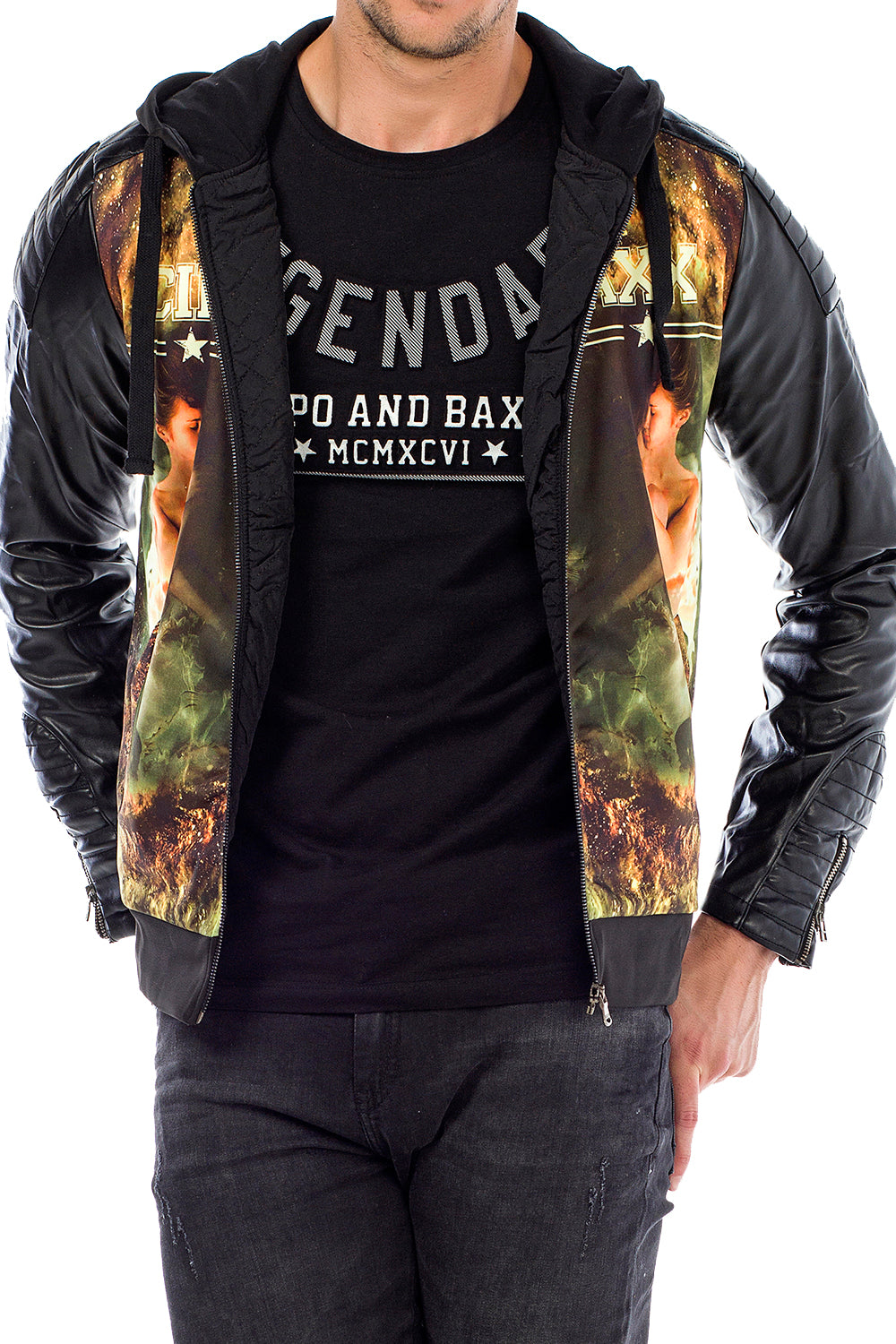 C44610 bluza męska z poliuretanowymi rękawami