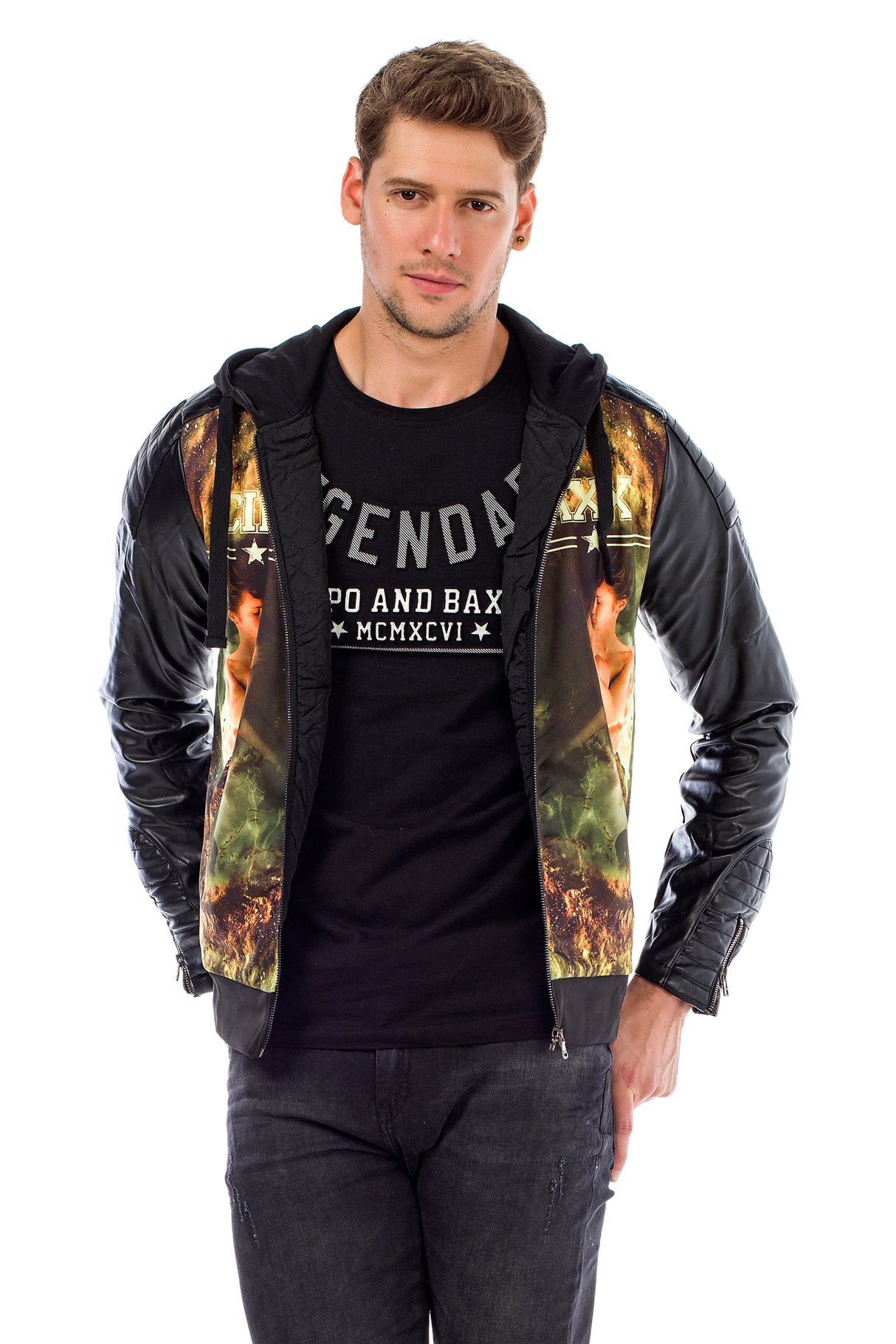 C44610 bluza męska z poliuretanowymi rękawami