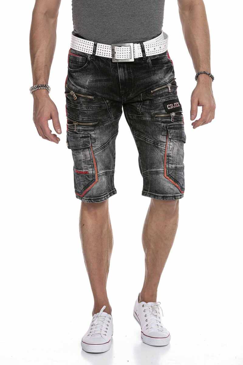 CK224 Herren Capri Jeansshorts Cargo Style mit Zippern