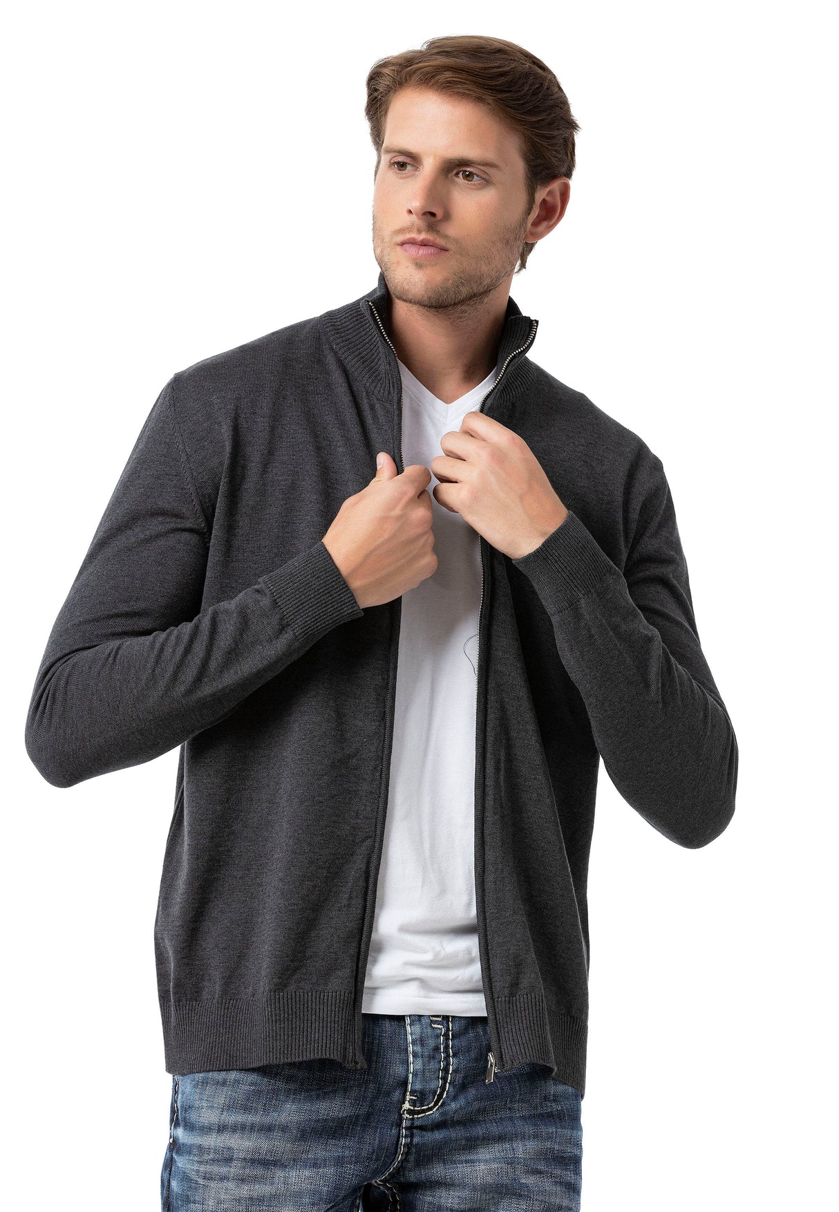 CP282 Cardigan con Cremallera para Hombre