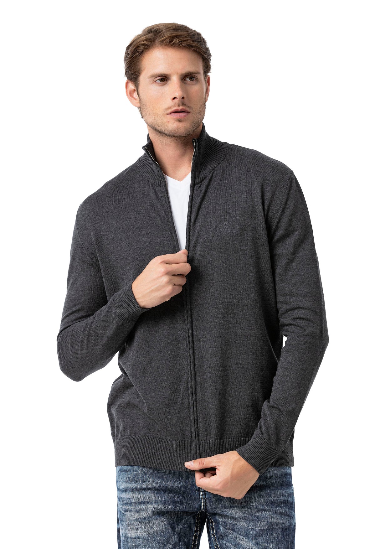 CP282 Cardigan con Cremallera para Hombre