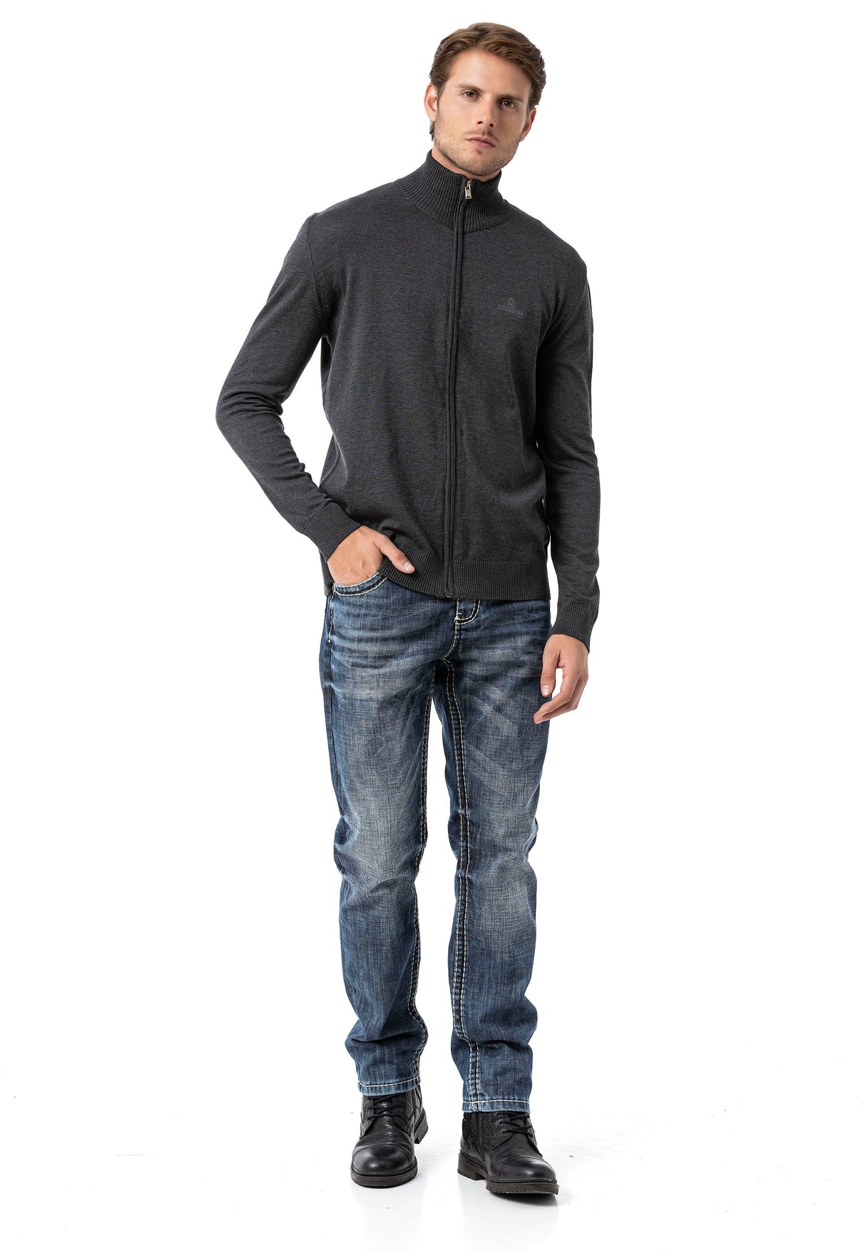 CP282 Cardigan con Cremallera para Hombre