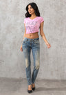 CBW-0347 Jeans Femme Loisirs Slim Fit 5 poches design usé coutures contrastées