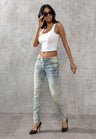 CBW-0445 Jeans skinny denim femme coupe droite avec coutures épaisses