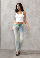 CBW-0445 Jeans skinny denim femme coupe droite avec coutures épaisses