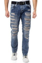 CD131 men's comfortable jeans with riped details in Straight-Fit