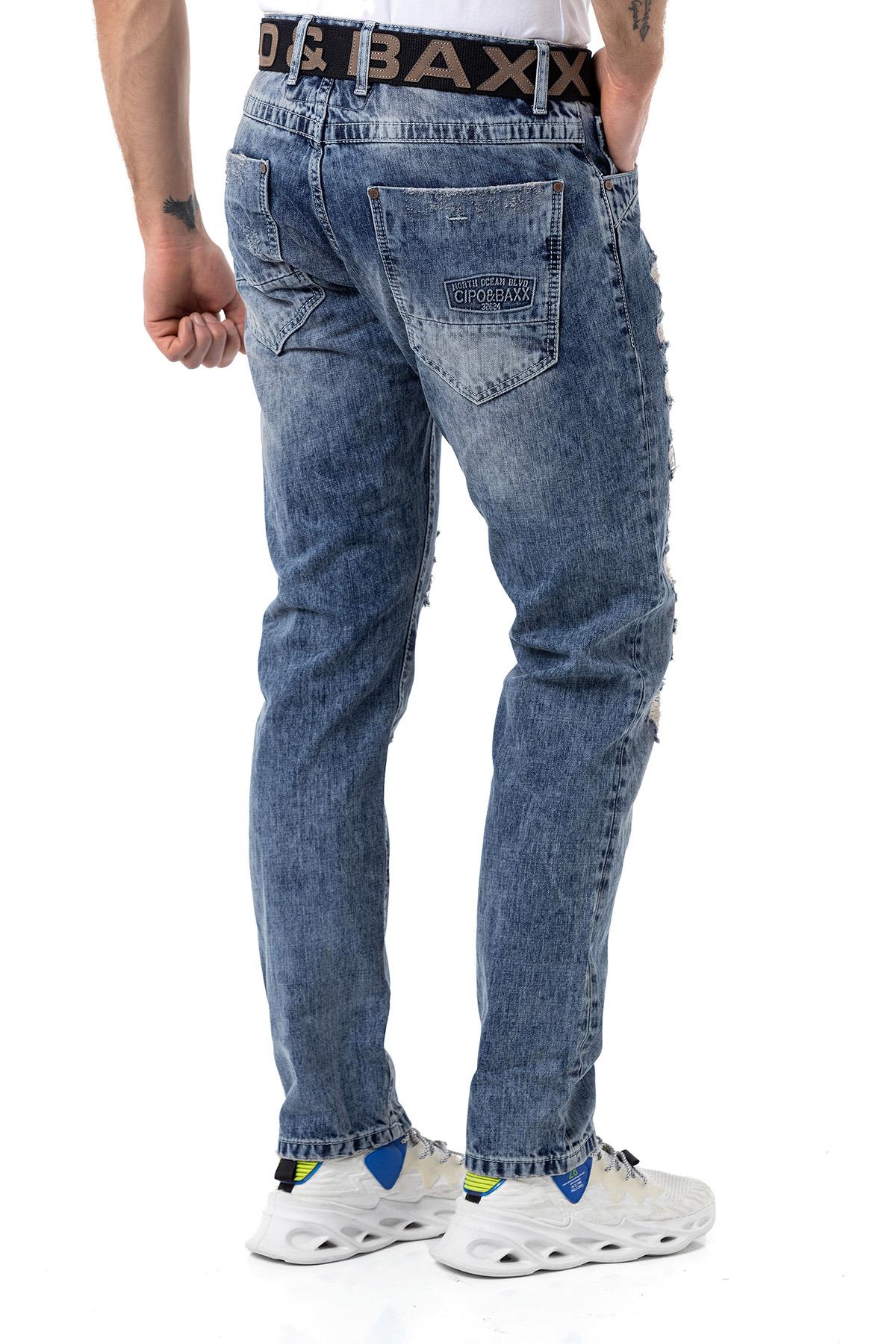 CD131 men's comfortable jeans with riped details in Straight-Fit