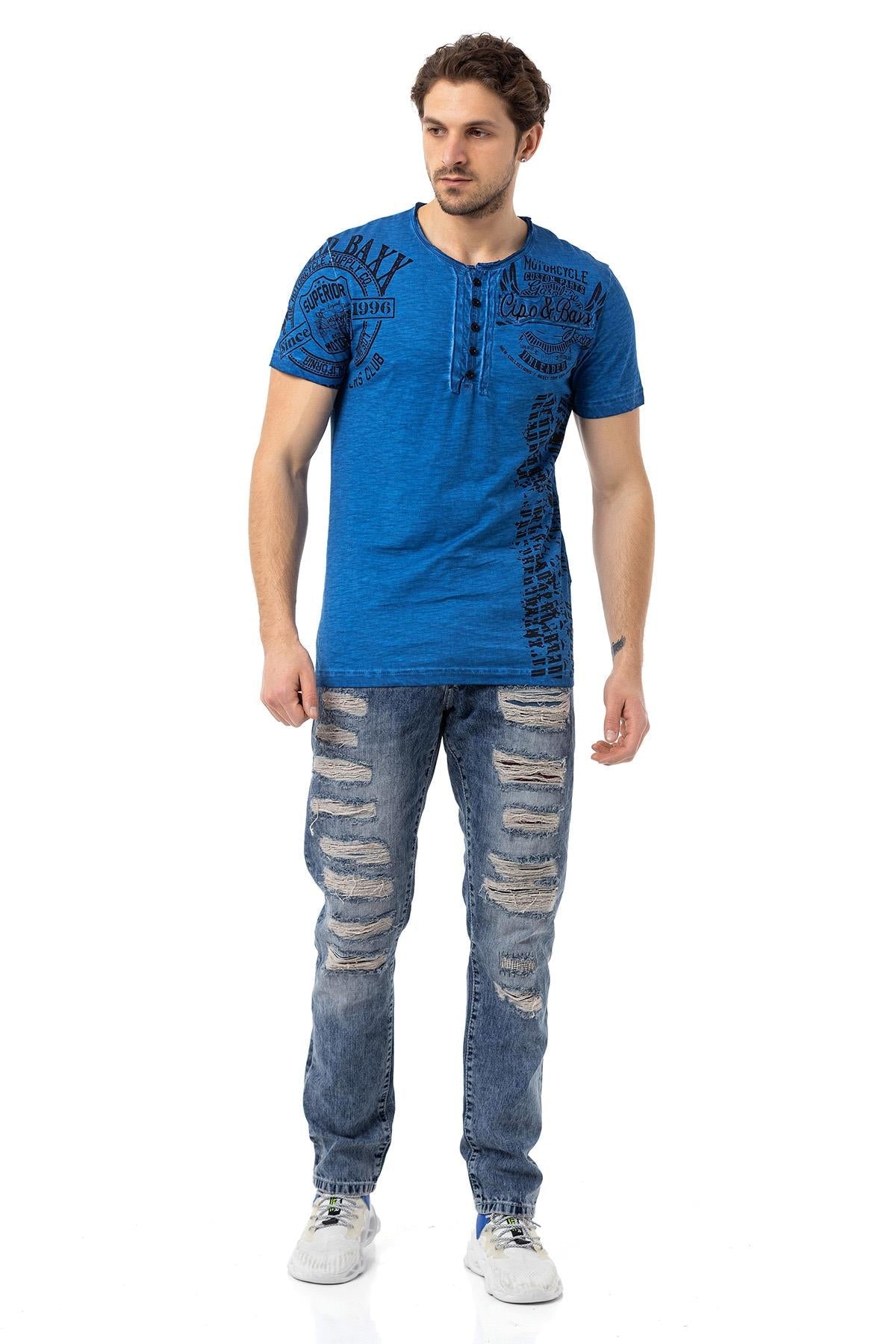 CD131 men's comfortable jeans with riped details in Straight-Fit