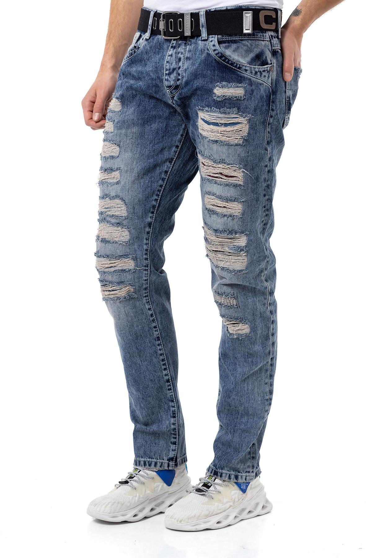 CD131 men's comfortable jeans with riped details in Straight-Fit