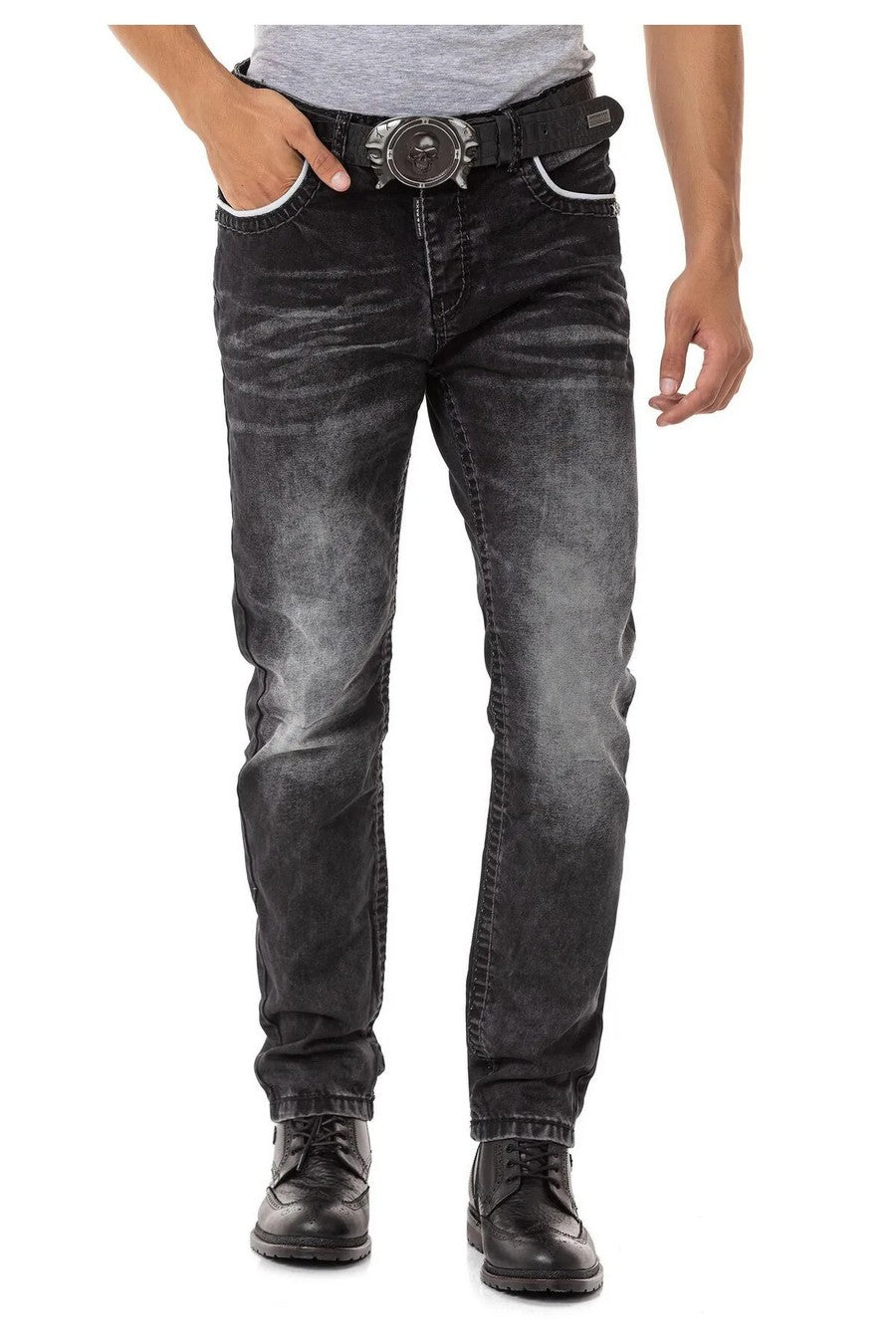 CD148 Jeans confortable pour hommes avec coutures contrastées en coupe droite