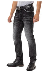 CD148 Men's Comfortable Jeans with contrast Stitching in Straight Fit