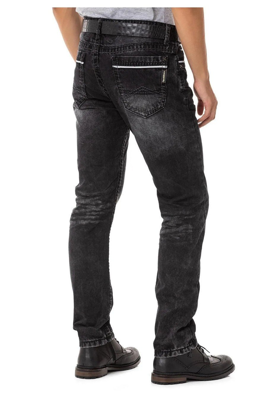 CD148 Herren bequeme Jeans mit Kontrastnähten in Straight Fit