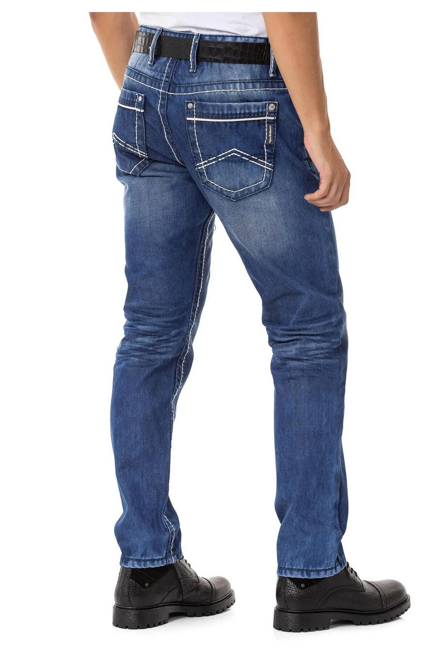 CD148 Jeans confortable pour hommes avec coutures contrastées en coupe droite